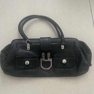 DIOR LEATHER BAG BLACK ZIPS UP WITH POCKETS FAIR CONDITION